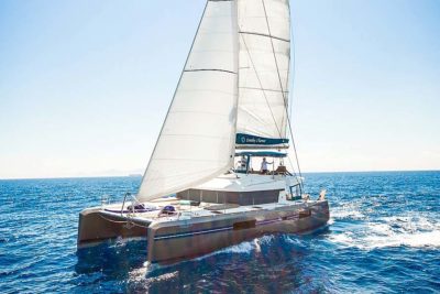 Nigel James Yacht Charter Crewed catamaran Lucky Clover sailing in Greece
