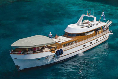 Classic 1950s gentleman's crewed charter motor yacht AMANDA in Greece