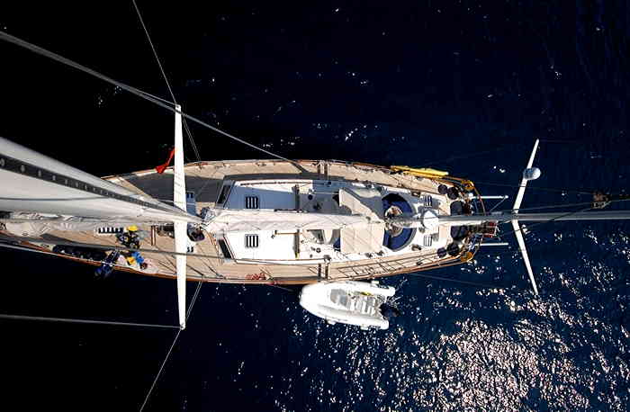 Bird's-eye view of the crewed sailing yacht Morgane