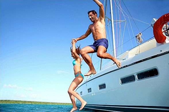Leaping from yacht to Mediterranean sea
